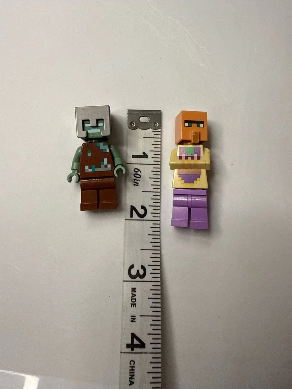 Minecraft Villager and Zombie Miner Minifigure Set - Green, Brown, Purple